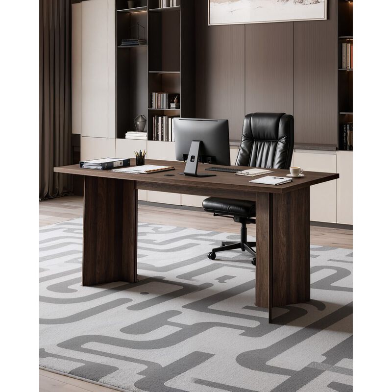 Large 63 Inch Executive Desk with Cable Hole Wooden Office Table image number 6