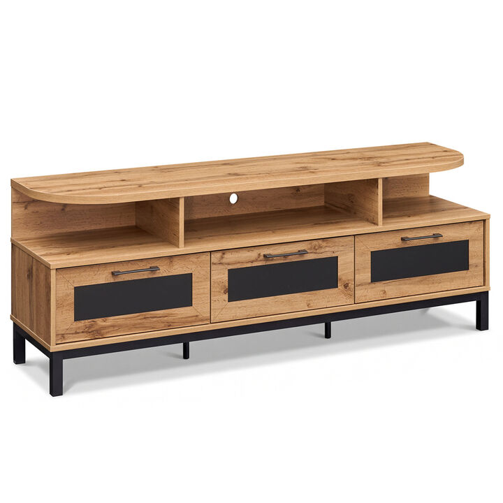 Entertainment Center TV Stand with 3 Drawers and Open Storage Shelves