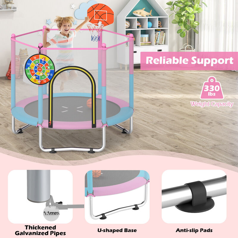 60" Recreational Kids Trampoline with Basketball Hoop, Toddler Activity Jumper-Macaron image number 6