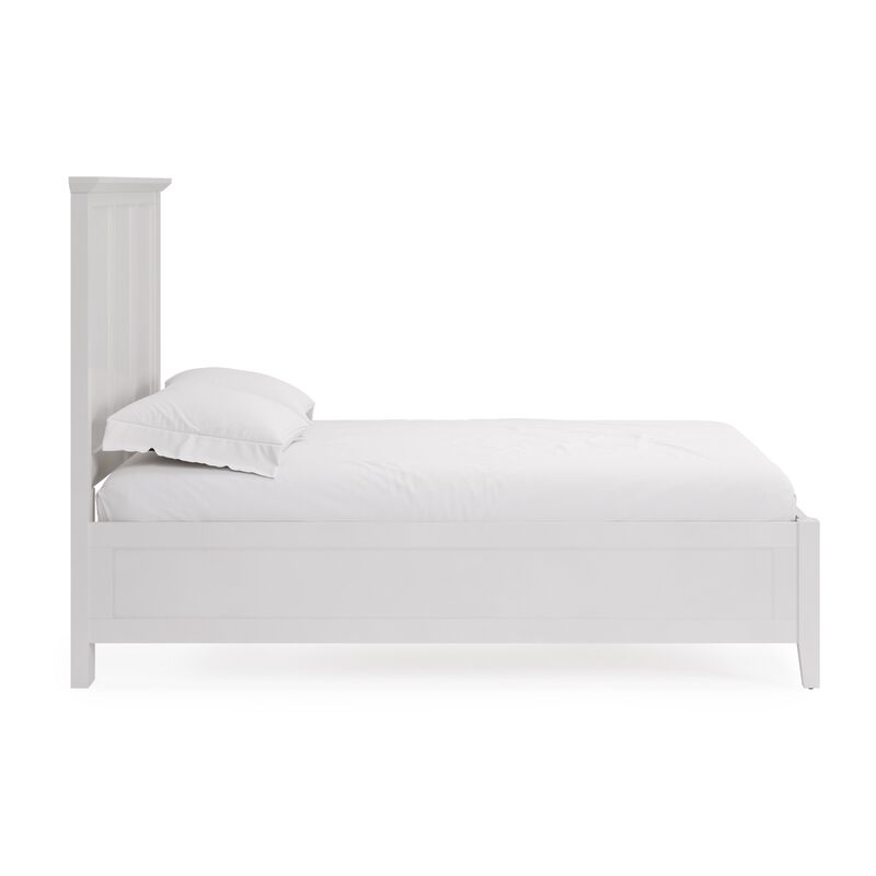 Fritz King Size Bed, Three Panel Design, Beveled Top, Brilliant White Wood - Benzara