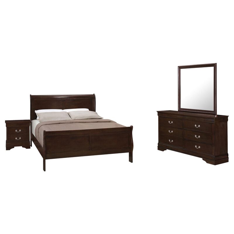 Nim 4pc Full Size Bedroom Set, Dresser, Dark Brown Sleigh Headboard - Benzara