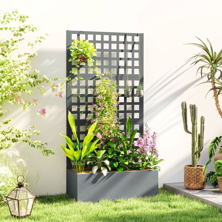 Hivvago Elevated Garden Bed with Trellis 35"x16"x70" for Backyard Plants