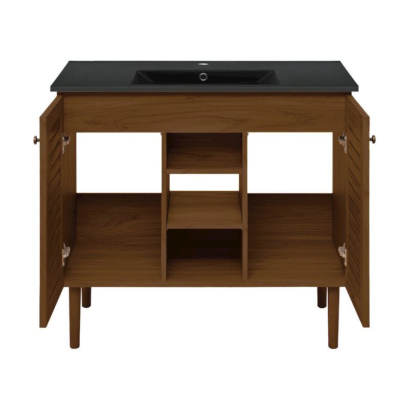 Bron 36" Freestanding Bathroom Vanity in Brown Oak with Black Sink Top image number 4