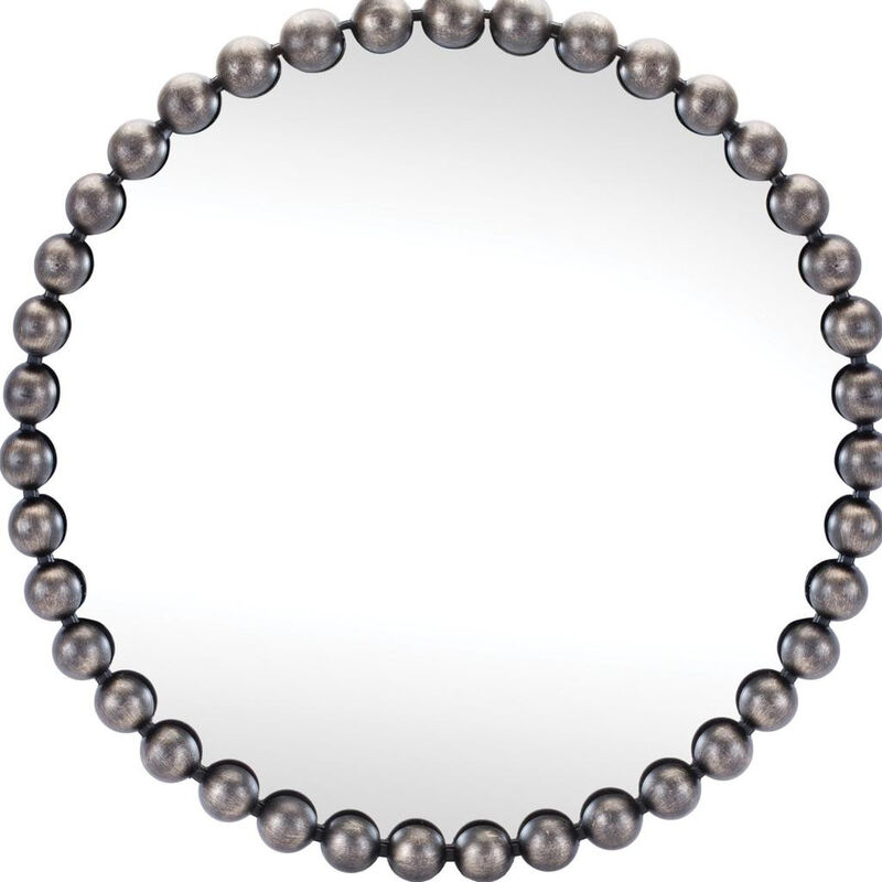 HomeRoots 24" Dark Gray Iron Beaded Round Accent Mirror image number 3