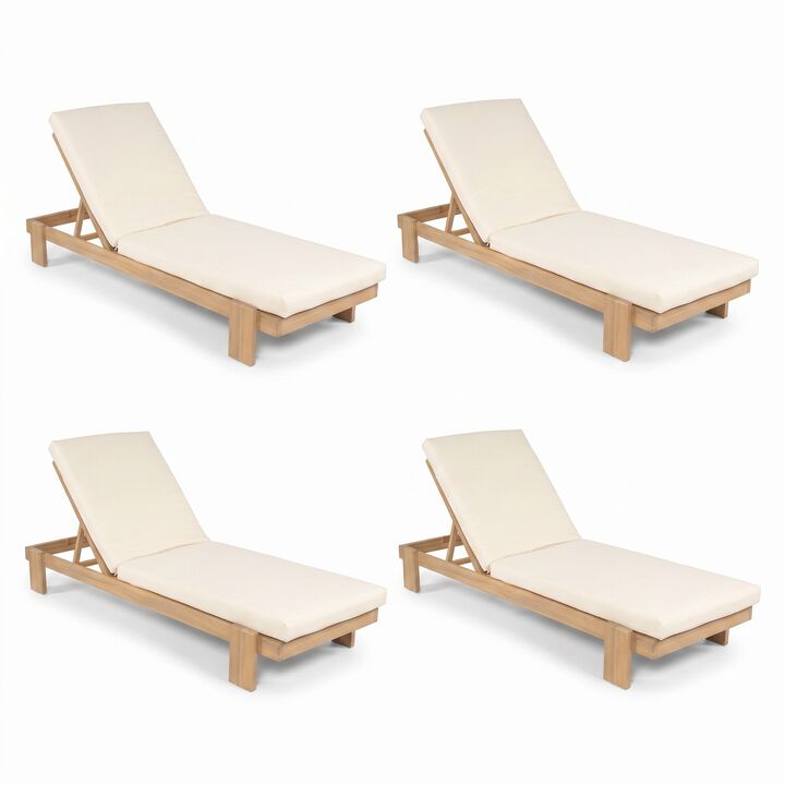 Christopher Knight Home Ginger Patio Adjustable Acacia Wood Chaise Lounge with Water-Resistant Cushion (Set of 4)