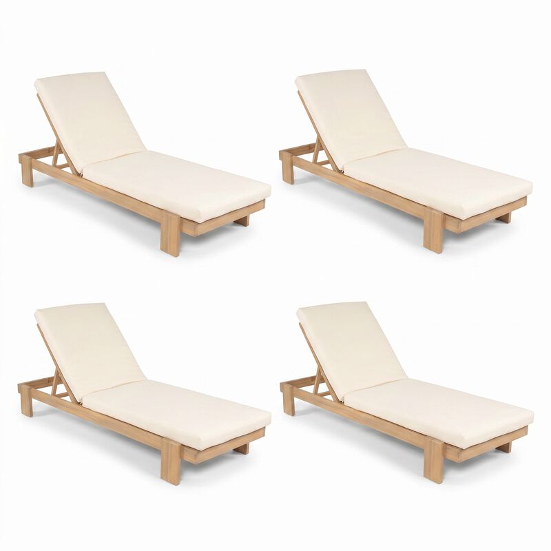 Christopher Knight Home Ginger Patio Adjustable Acacia Wood Chaise Lounge with Water-Resistant Cushion (Set of 4) image number 0
