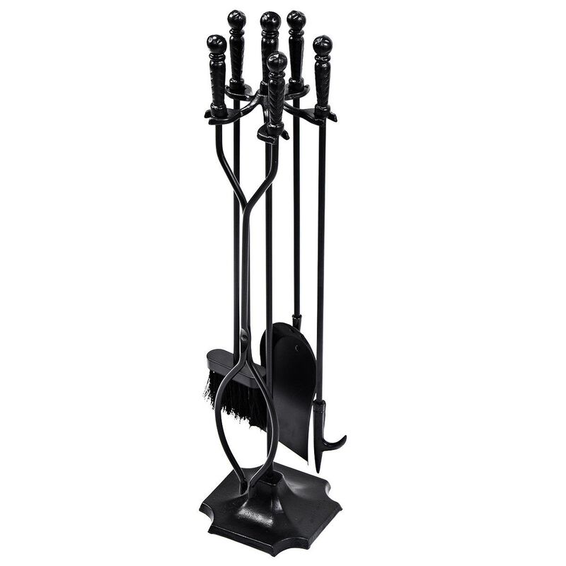 31 inch 5 Pieces Metal Fireplace Tool Set with Stand image number 0