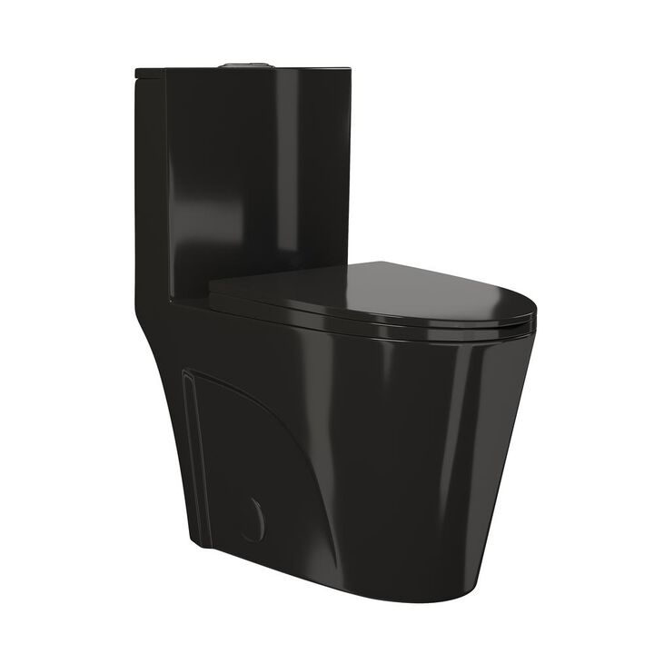 Swiss Madison St. Tropez One Piece Elongated Toilet Vortex&trade; Flush in Glossy Black 1.1/1.6 gpf.