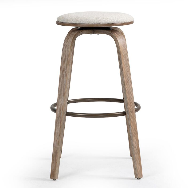 Glamour Home Set of 2 Beatus Beige Woven Fabric Bar Stool with Natural Wood Legs Set