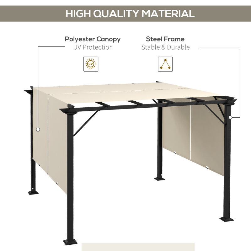 Outsunny 10' x 10' Retractable Pergola Canopy, Outdoor Gazebo with Sun Shade Canopy and Steel Frame, for Backyard, Garden, Patio, Deck, Beige