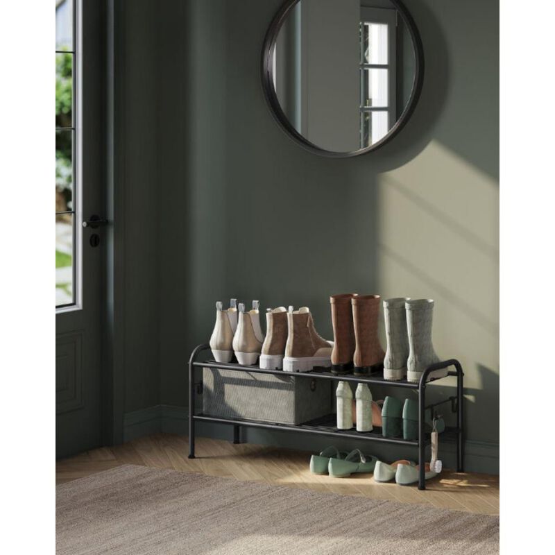 26.7" Wide 4-Tier Metal Shoe Rack with 4 Hooks