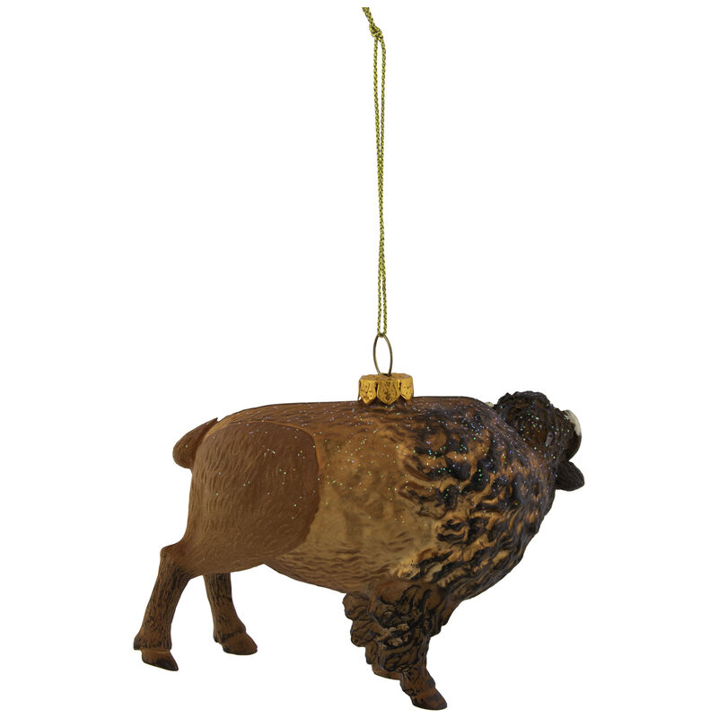 4.25" Glittered Copper Glass Buffalo Christmas Ornament image number 4