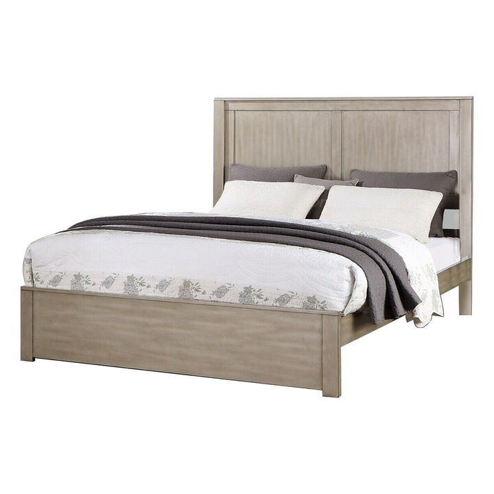 Kali Platform Queen Size Bed, Panel Rectangular Design, Light Tan Wood - Benzara