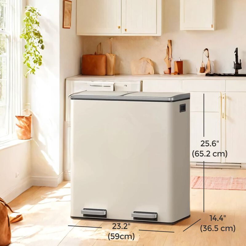 Dual Compartment Trash Can with Hinged Airtight Lids Kitchen Bin image number 2
