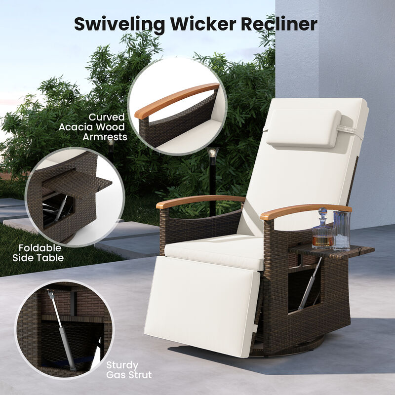 Outdoor Rattan 360 Degree Swivel Reclining Chair with Adjustable Back and Footrest