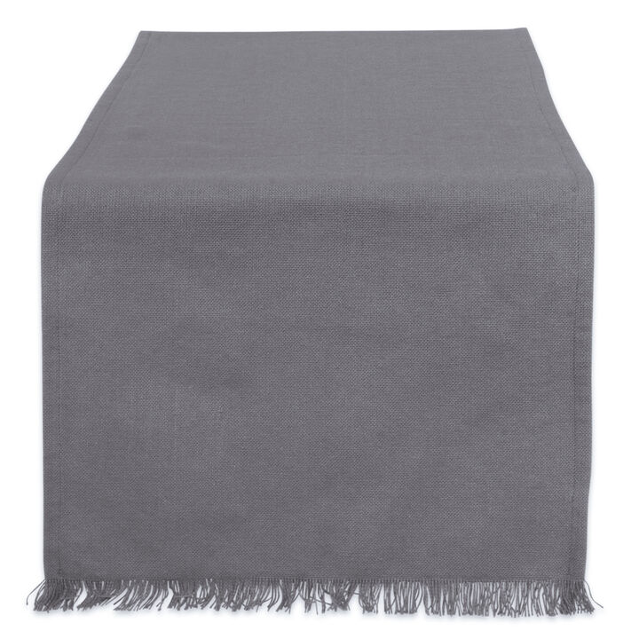 108" Gray Solid Fringed Table Runner