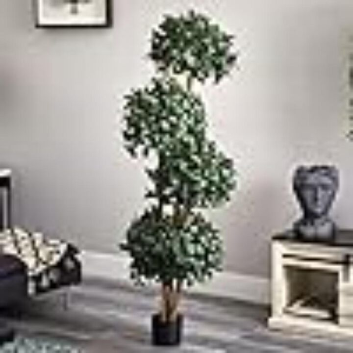 Hivvago 69 Inches Sweet Bay Topiary w/4 Balls Silk Tree