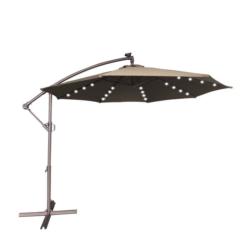 Mondawe 10 Ft Cantilever Patio Offset Umbrella Upgrade Crank Hanging Canopy Umbrella With LED Lamp Bead
