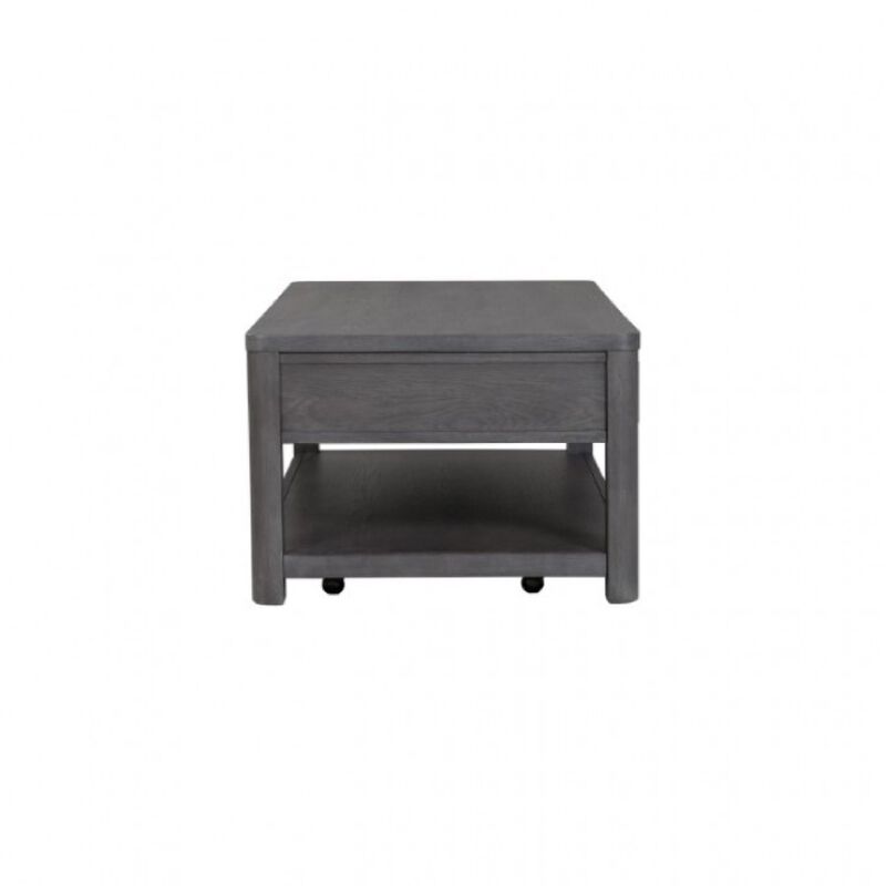 Zoko 48 Inch Coffee Table, Caster Wheels, Drawers, Ash Gray Rubberwood
