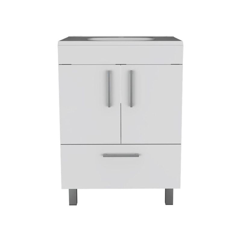 DEPOT E-SHOP Essential Single Bathroom Vanity, One Draw, Two-Door Cabinet, Four Legs-White, For Bathroom