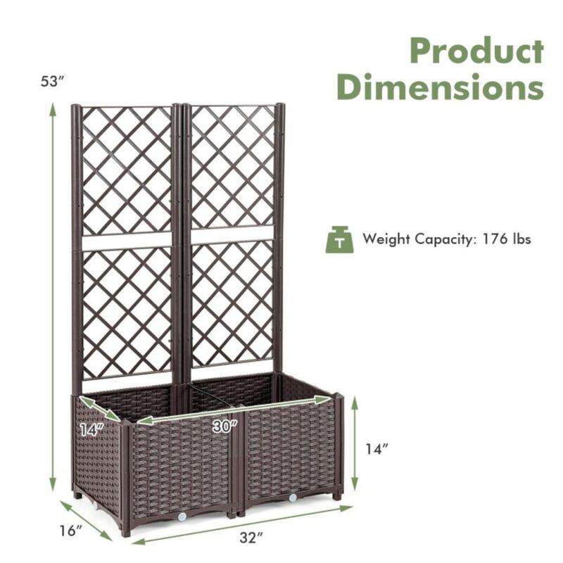 Hivvago PE Rattan Raised Garden Bed with Trellis Planter Box for Climbing Plants
