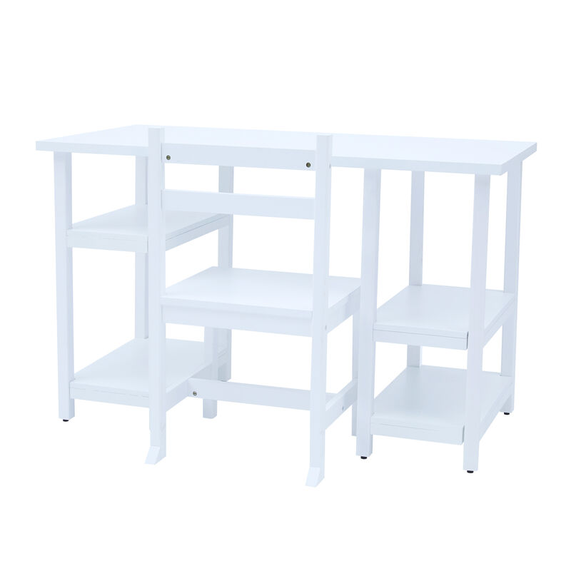 Fantasy Fields -  Kids wooden Desk & Chairs set with shelves on the side  - White