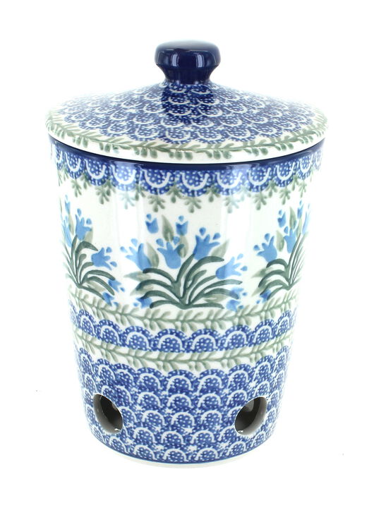 Blue Rose Polish Pottery Barnyard Rooster Garlic Keeper