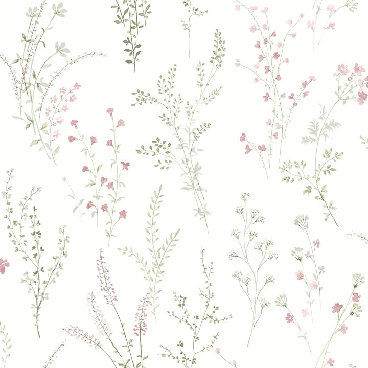 Wildflower Sprigs Pink & Green Wallpaper