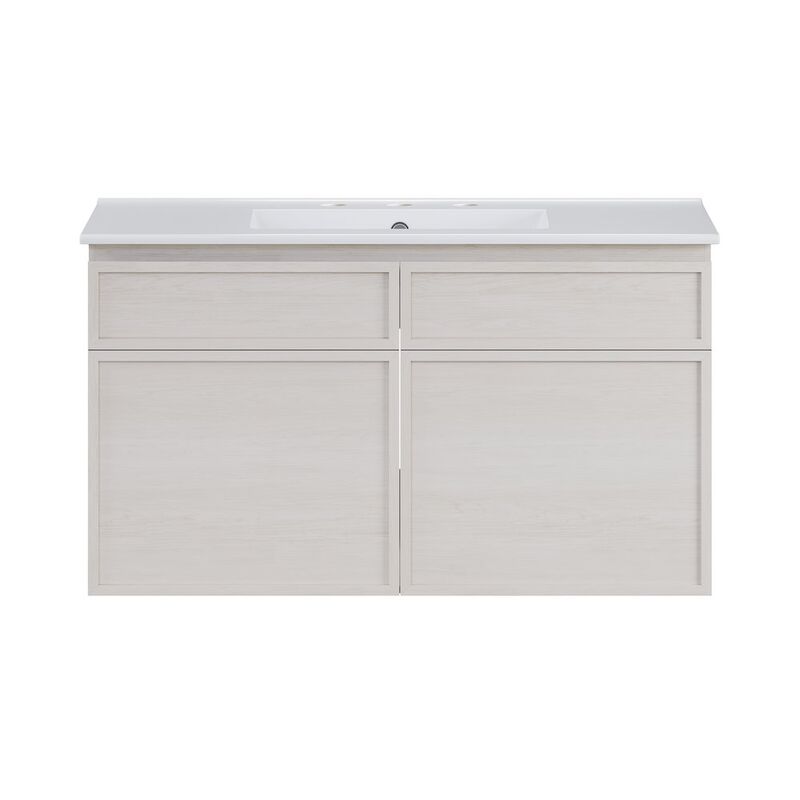 36" Wall-Mounted Bathroom Vanity in White Oak with 3-Hole Widespread Sink Top image number 0