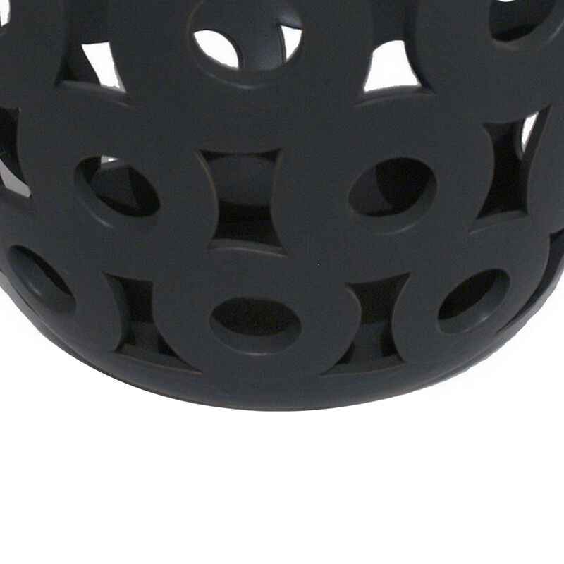 Laura Round Bowl with Circular Cutout Patterns, Black Ceramic 11 Inch image number 6
