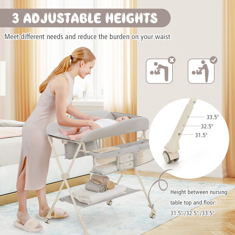 Baby Changing Table on Wheels with Built-In Water Basin – Easy-Clean Design