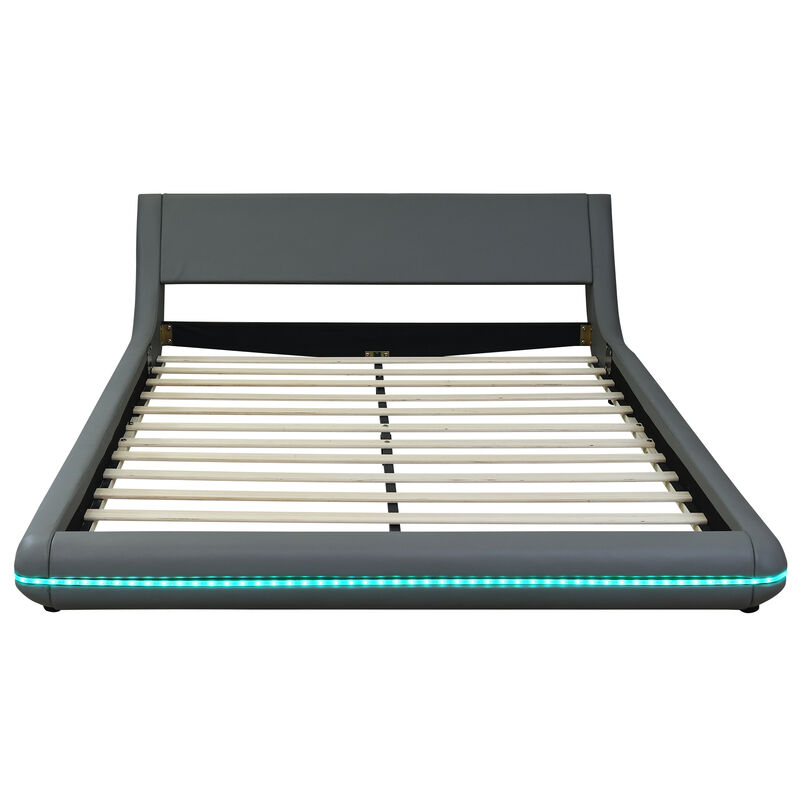 Merax Upholstery Platform Bed Frame with Sloped Headboard