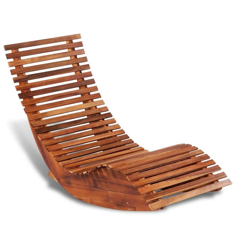 Sun Lounger Light Brown Acacia wood Ergonomic Rocking Sun Lounger