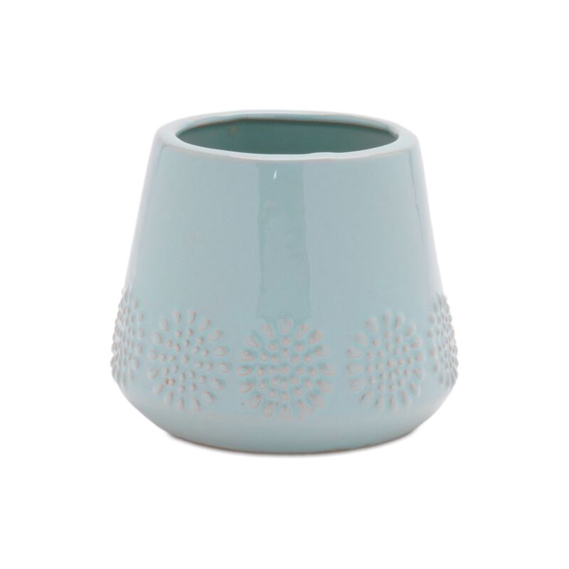 Set of 2 Ceramic Planters with Starburst Pattern for Indoor or Outdoor Decor