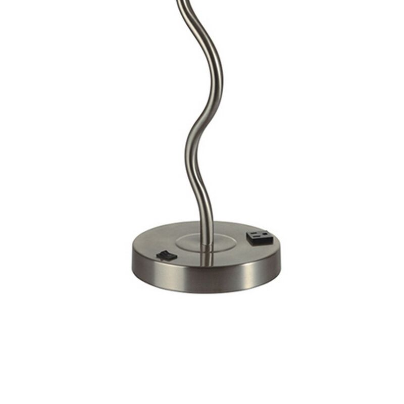 29 Inch Round Drum Shade Table Lamp, Curved Tubular Frame, Silver - Benzara