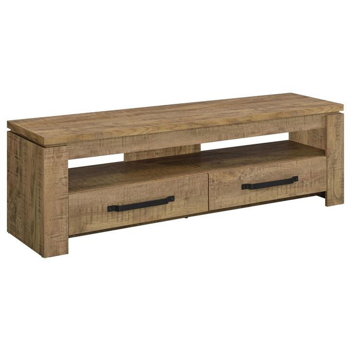 59 Inch TV Media Entertainment Console with 2 Drawers, Warm Wood Brown - Benzara