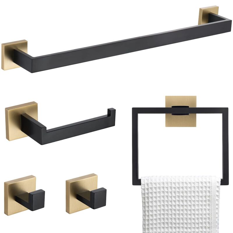 5 Pieces Bathroom Hardware Accessories Set Towel Bar Set Wall Mounted, Stainless Steel image number 1
