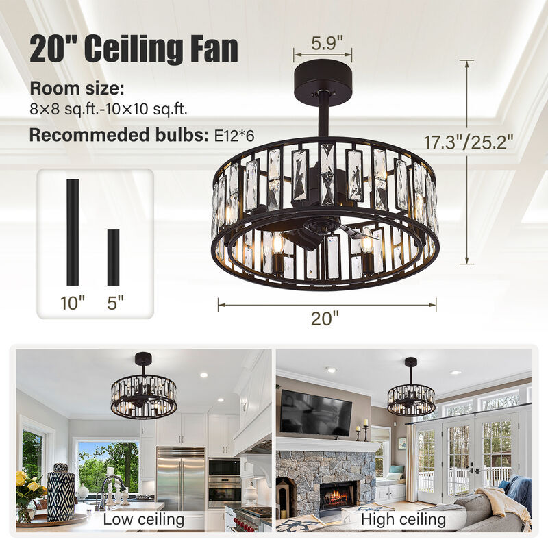 Breezary 20 in Ceiling Fan with Lights, 6 E12 Bulbs, 5 Blades,Remote Control image number 6