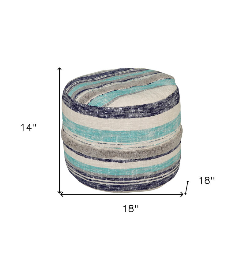 Cotton Cylinder Round Pouf – Striped Ottoman Footstool and Accent Seat