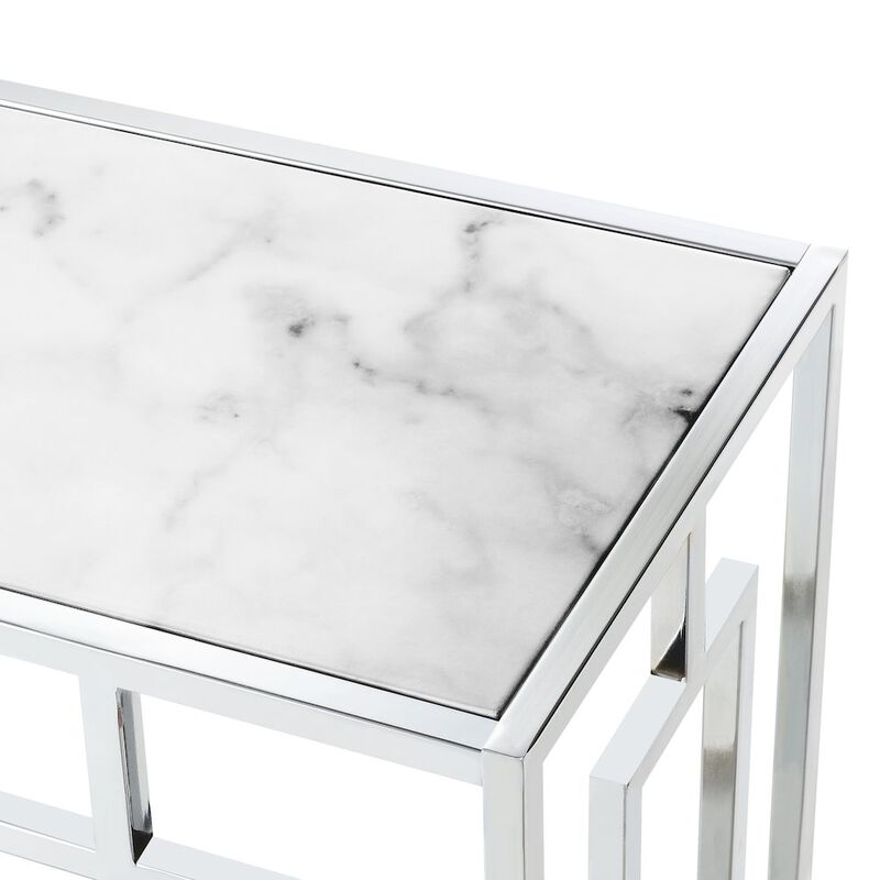Convenience Concepts Town Square Chrome Faux Marble Glass Entryway Hall Table with Shelf