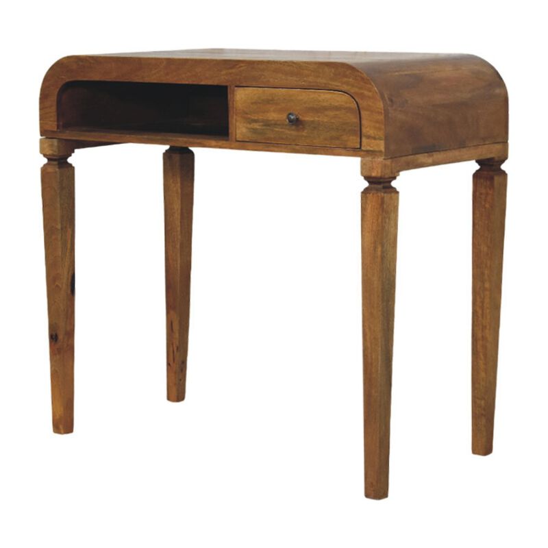 Artisan Furniture Solid Wood Curved Open Shelf Writing Desk , Brown image number 3