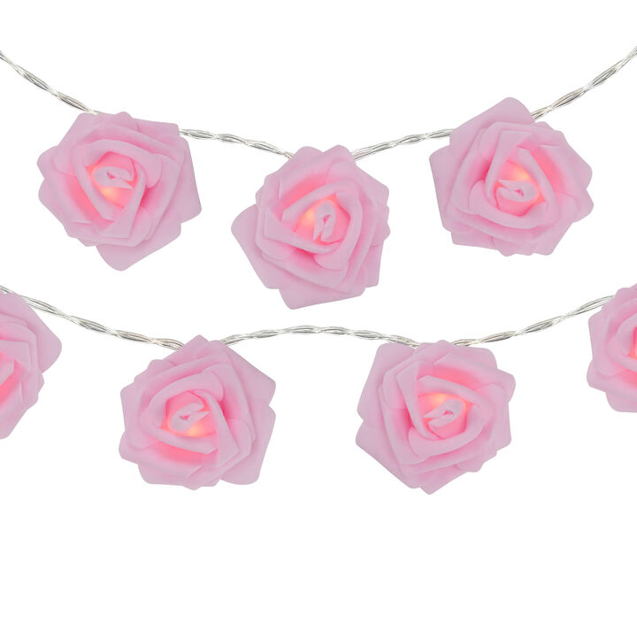 10-Count Pink Rose Flower LED String Lights  4.5ft  Clear Wire