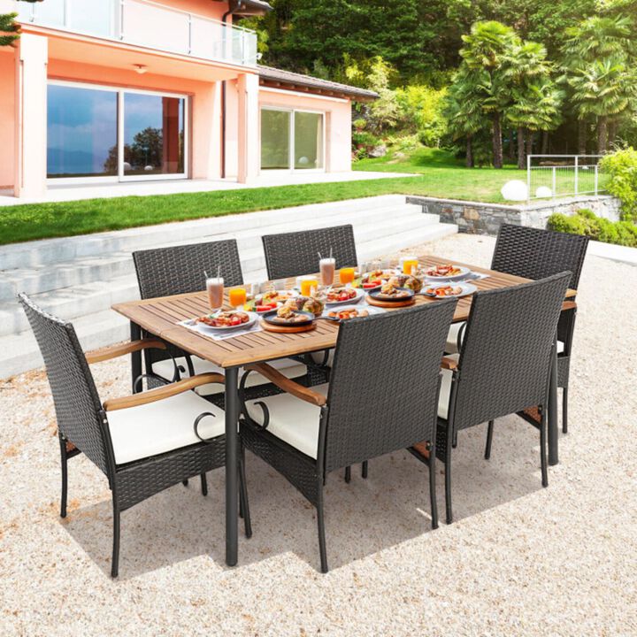 Hivvago 7 Pieces Patio Wicker Dining Set with Detachable Cushion and Umbrella Hole