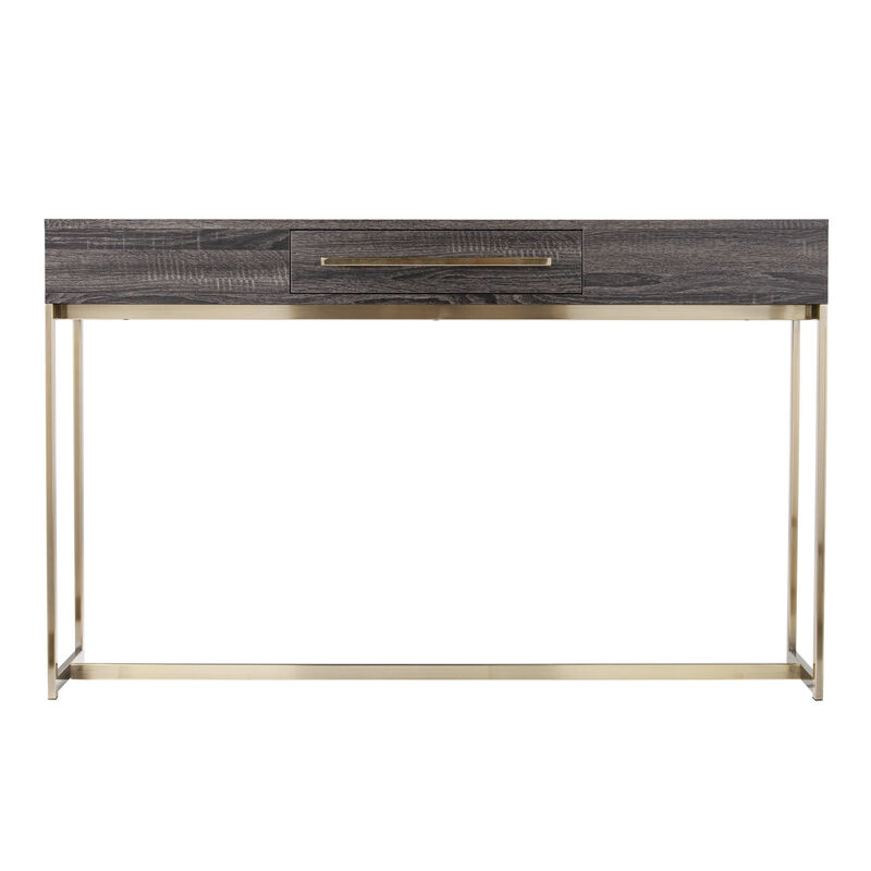 HomeRoots 48" Gray and Gold Wood and Metal Frame Console Table With Drawer image number 0