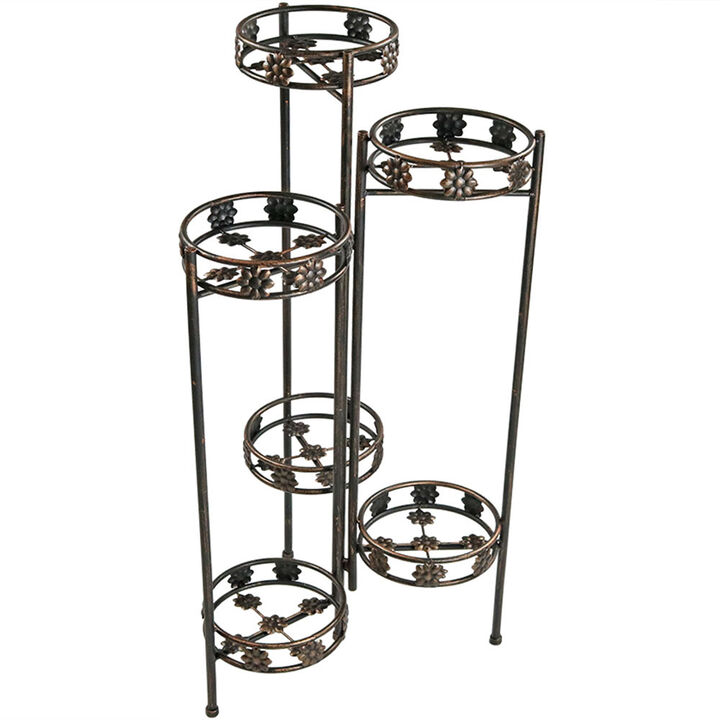 Sunnydaze Bronze Steel 6-Tier Staggered Folding Plant Stand - 45 in