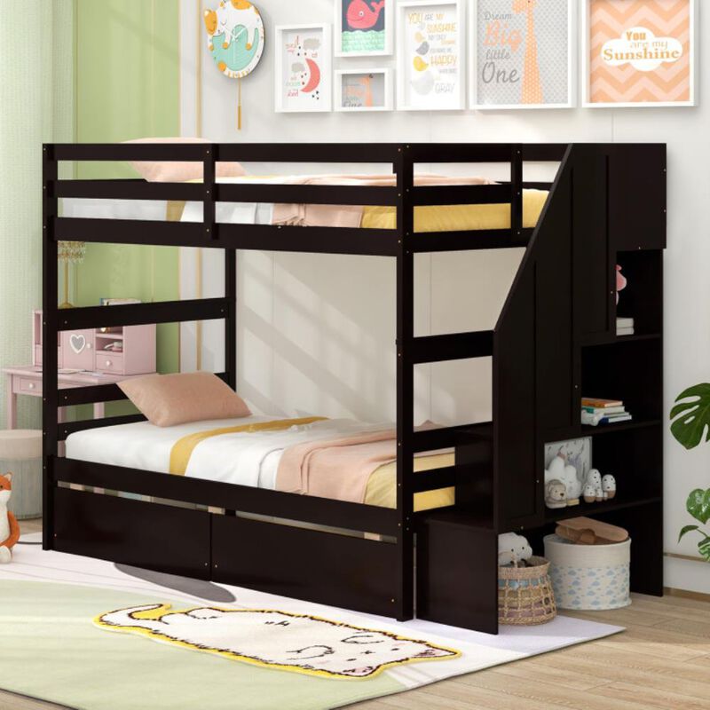 Hivvago Twin Over Twin Bunk Bed with Storage Stairs and Drawers