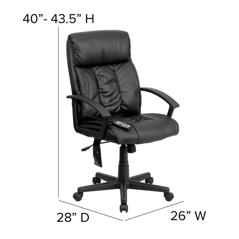 Sumter High Back Ergonomic Massaging LeatherSoft Executive Swivel Office Chair with Side Remote Pocket and Arms image number 3