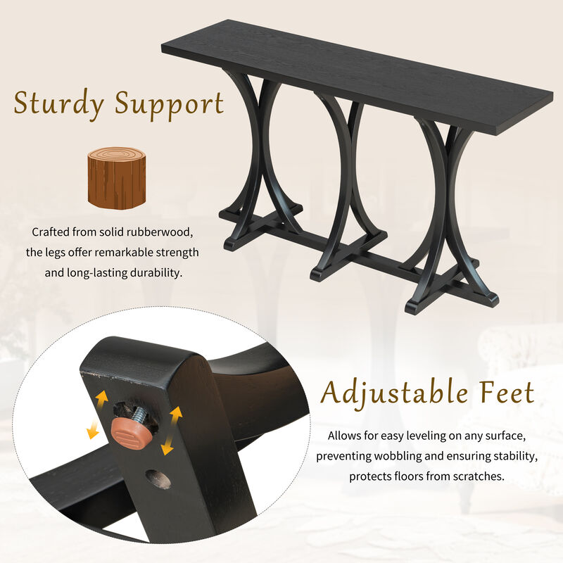 Merax Wooden Console Table with Oak Veneer Top Farmhouse Table with Rubber Wood Slender Curved Legs
