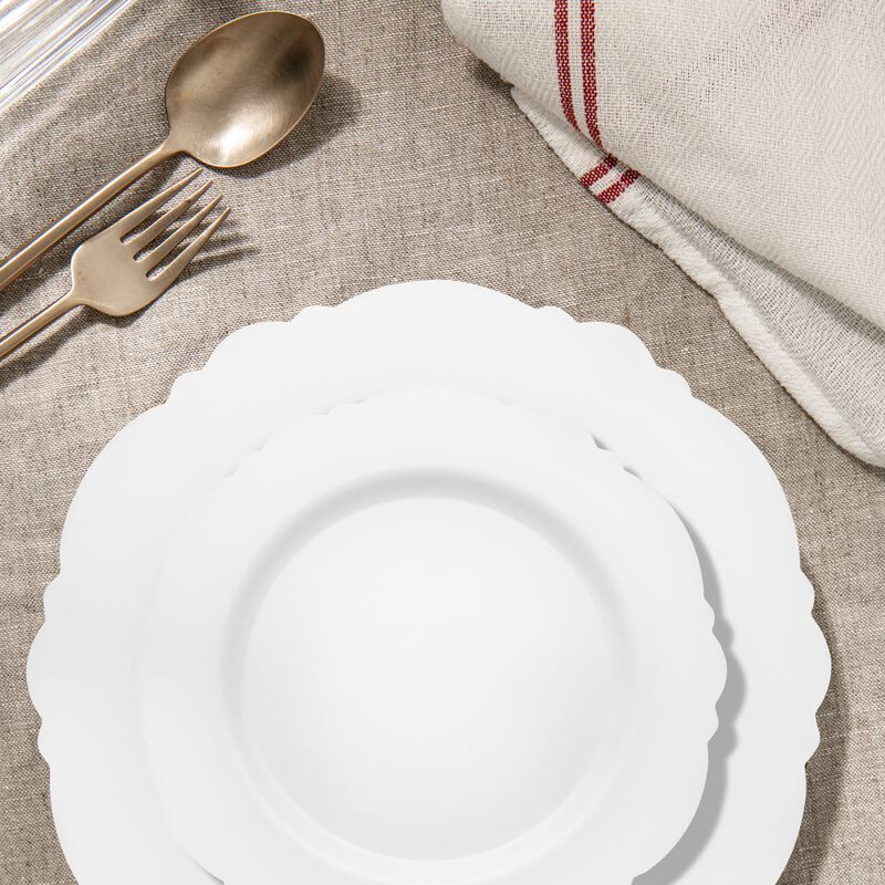 Solid White Round Blossom Plastic Dinnerware Value Set (40 Sets) image number 8