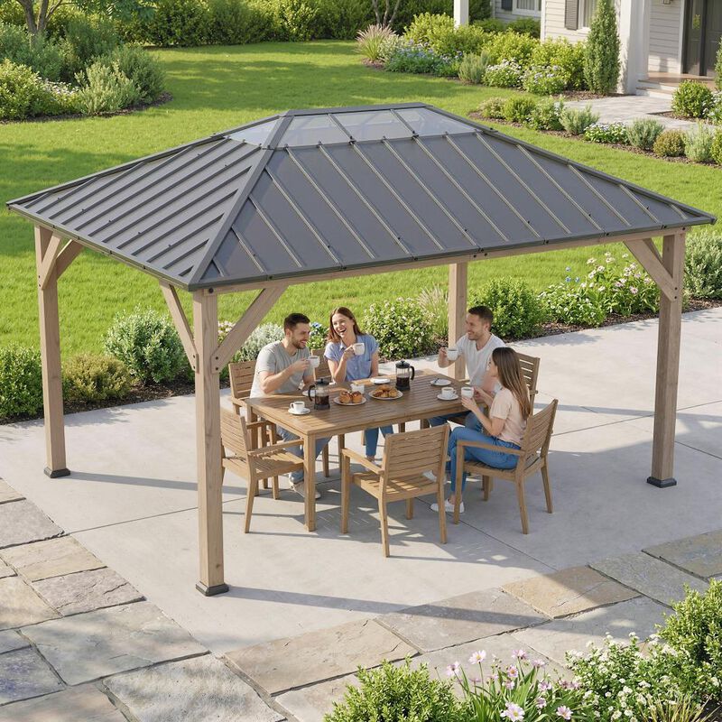 Hivvago 12x16 Outdoor Hardtop Wood Gazebo image number 7
